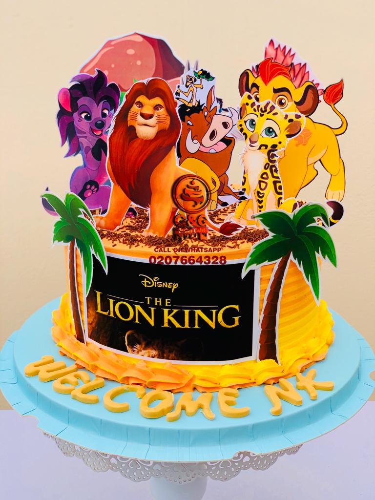 Image of 10 INCHES ROUND LION KING THEME CAKE 2 FLAVOURS AND 3 LAYERS