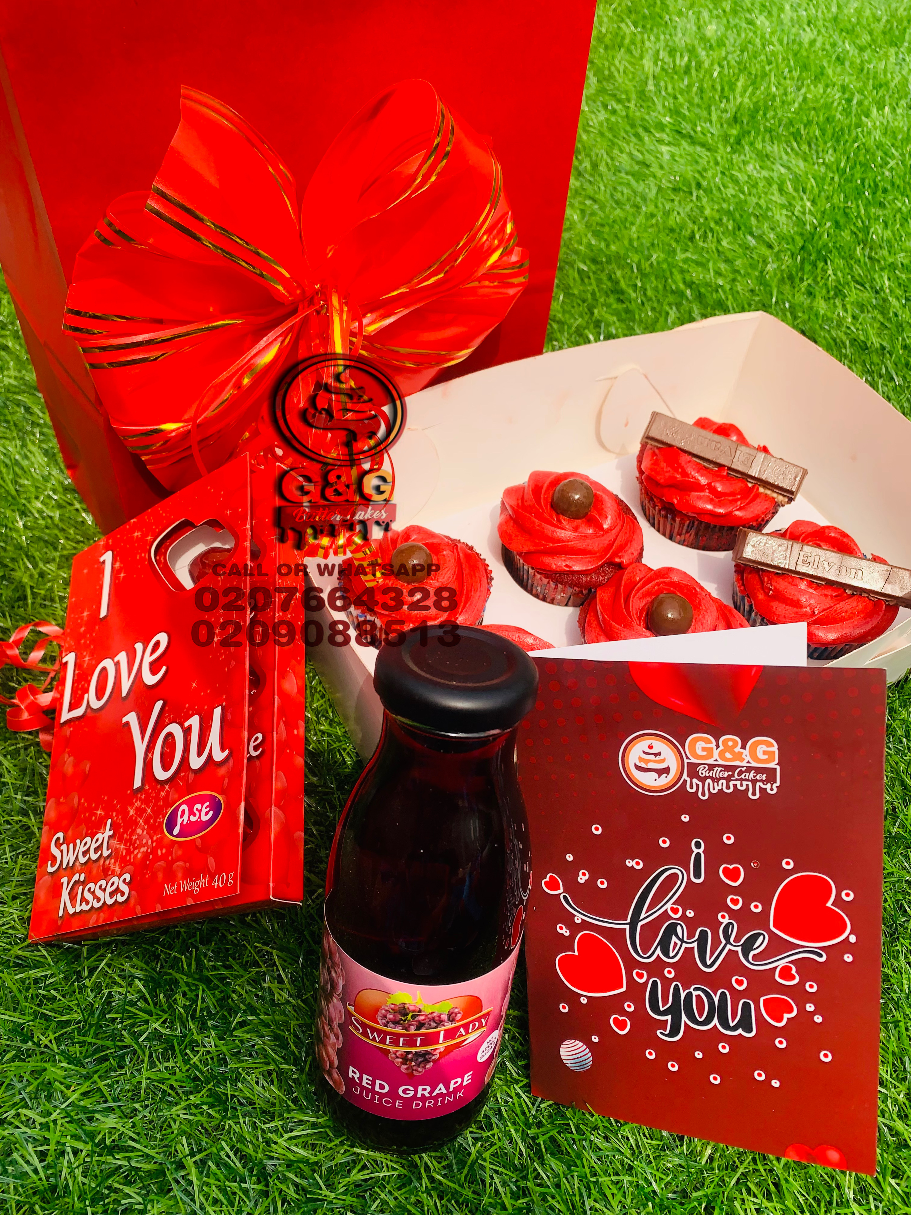 Image of 6 CUPCAKES | VALS DAY CHOCOLATE | VALS DAY CARD | RED GRAPE JUICE|